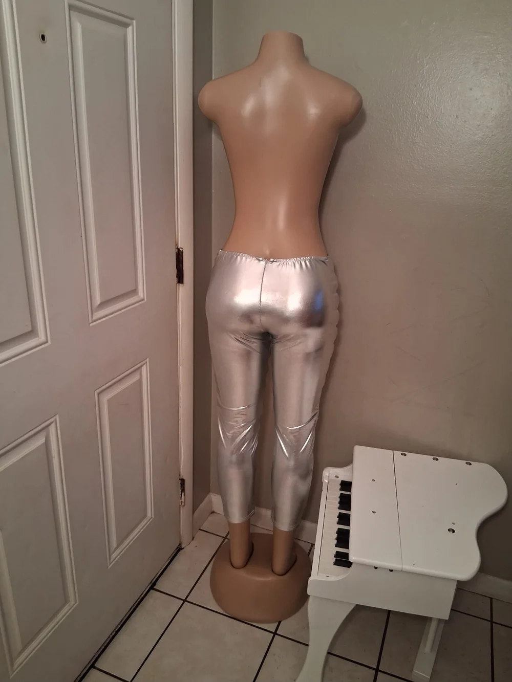 Shiny Silver Padded Ribbed Pants - Picture 3 of 3